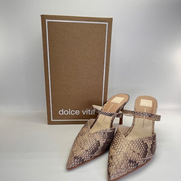 Dolce Vita  Kanika Heels Size 8.5 Sand Snake Embossed Leather Pointed Toe - Picture 1 of 16
